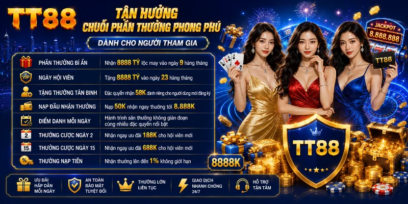 Trải nghiệm chuỗi ưu đãi đa dạng tại TT88 